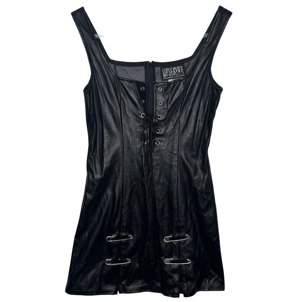 Vintage 2000s Lip Service Hot Topic Black Faux Leather Goth Mini Dress S USA